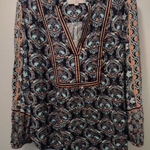 LOFT Navy Tunic with Teal & Tan Paisley Print